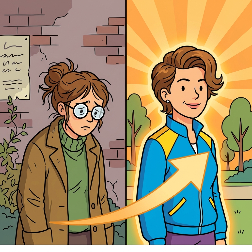 AI mnemonic illustration for the English word "glow up"