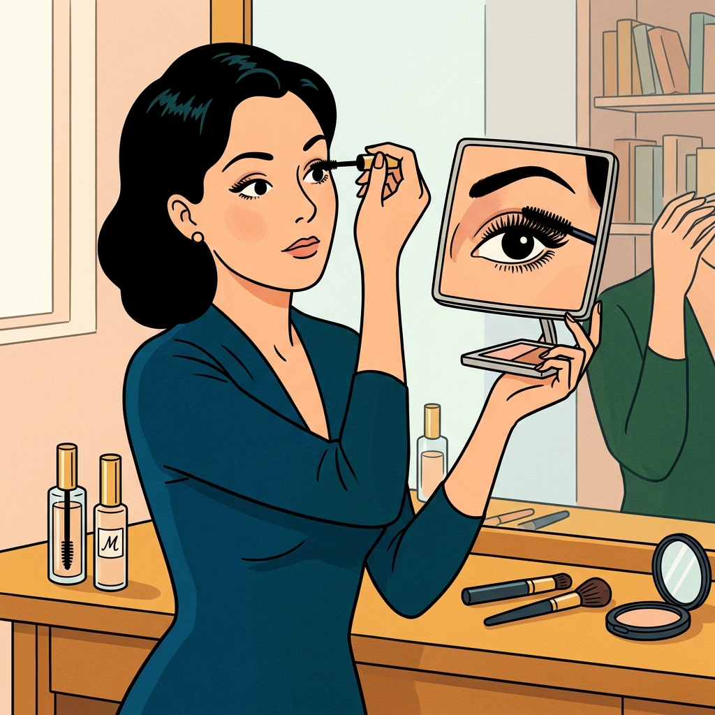 AI mnemonic illustration for the English word "mascara"