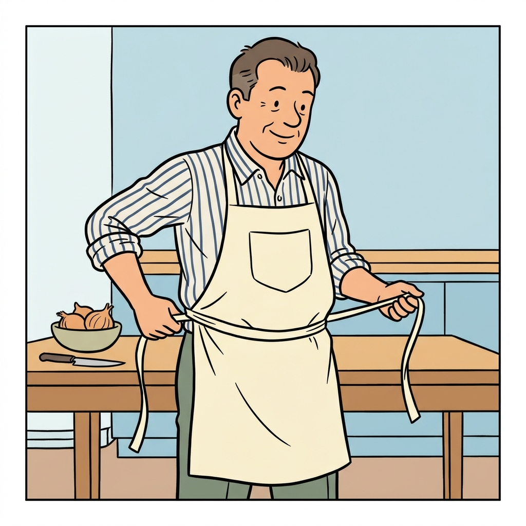 Ilustración mnemotécnica por AI para la palabra en inglés «apron»