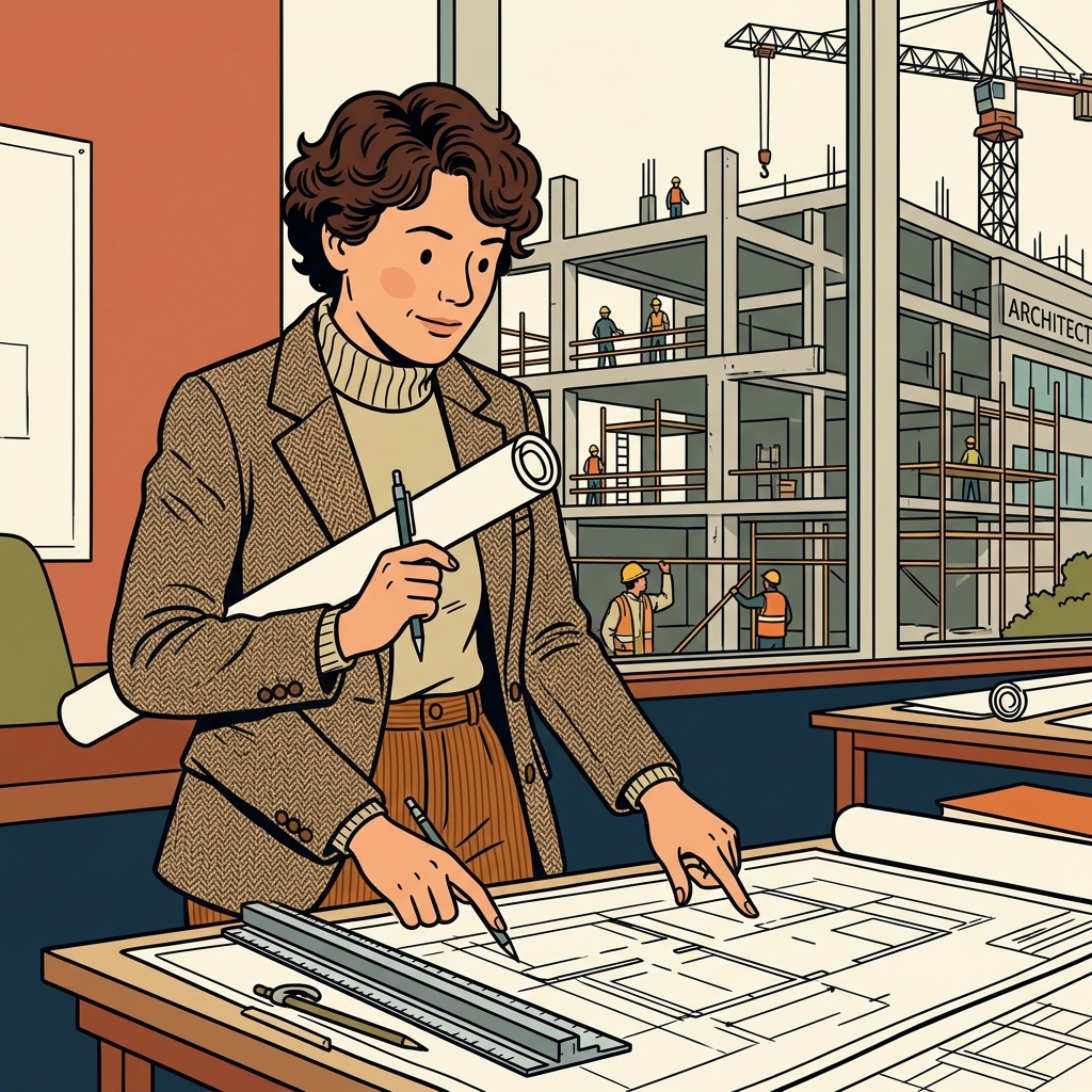 AI na mnemonic na ilustrasyon para sa salitang Ingles na "architect"