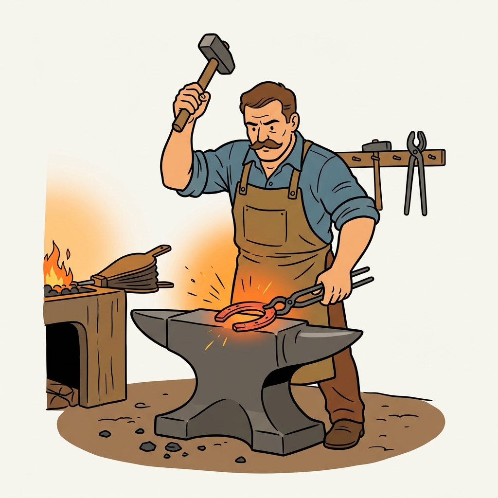 AI na mnemonic na ilustrasyon para sa salitang Ingles na "blacksmith"