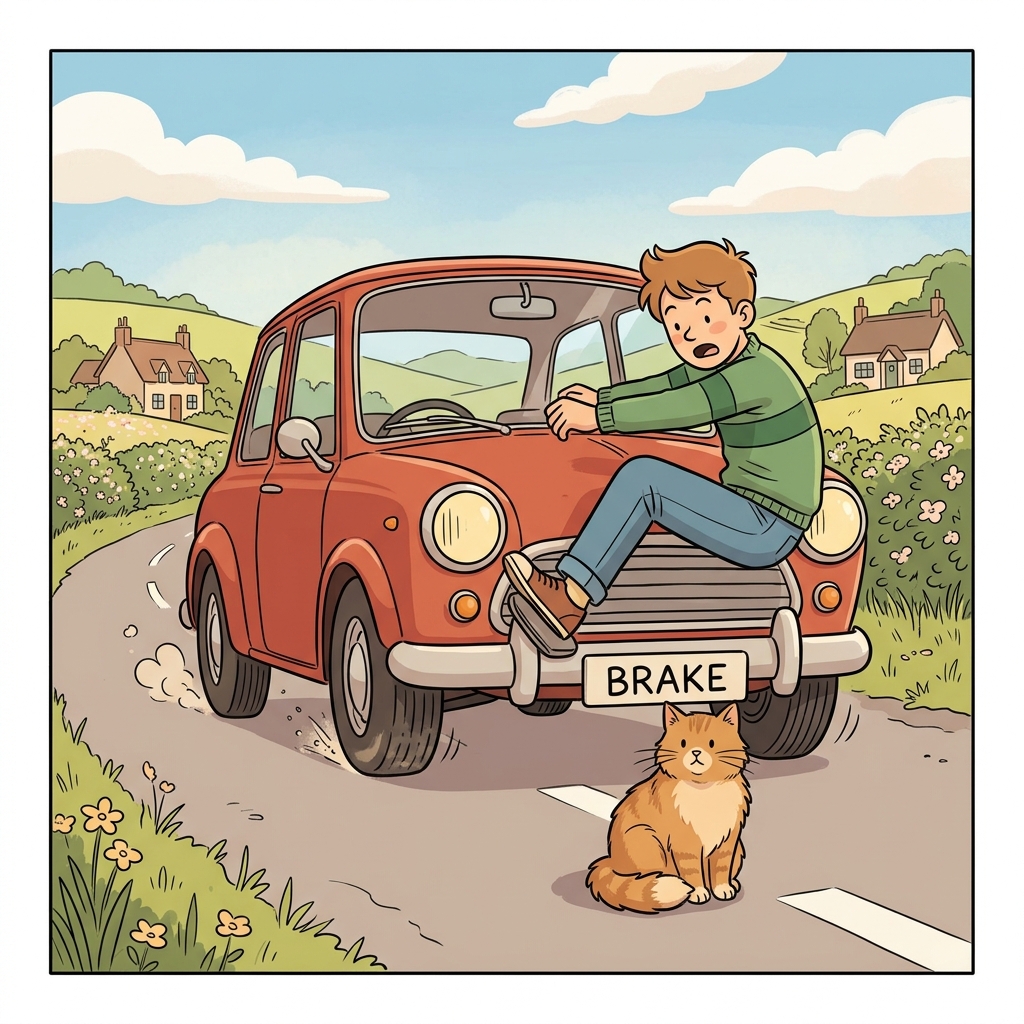 Ilustración mnemotécnica por AI para la palabra en inglés «brake»