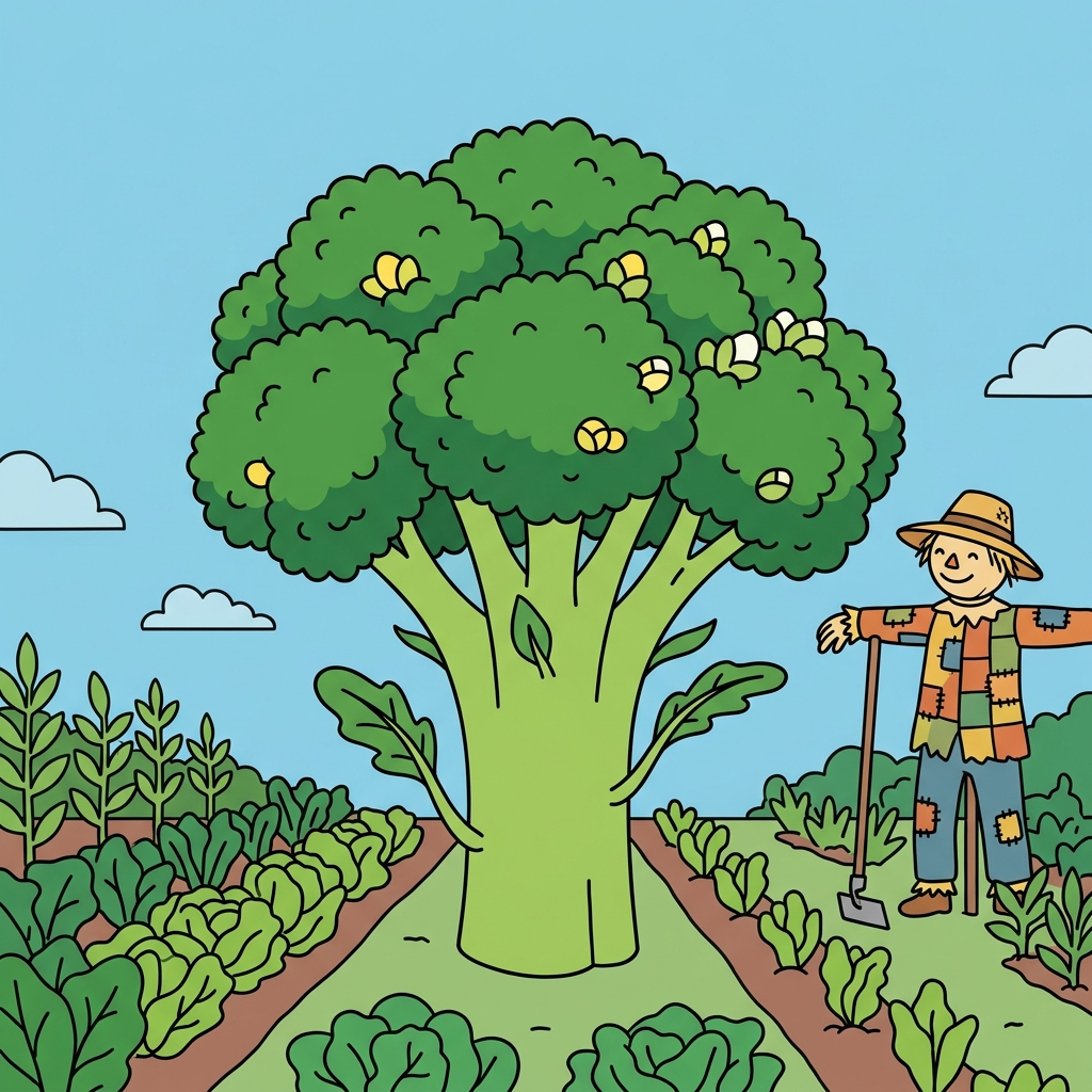 AI mnemonic illustration for the English word "broccoli"
