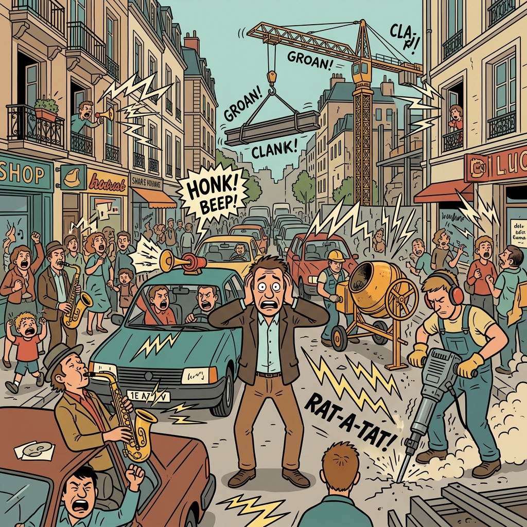 Ilustración mnemotécnica por AI para la palabra en inglés «cacophony»
