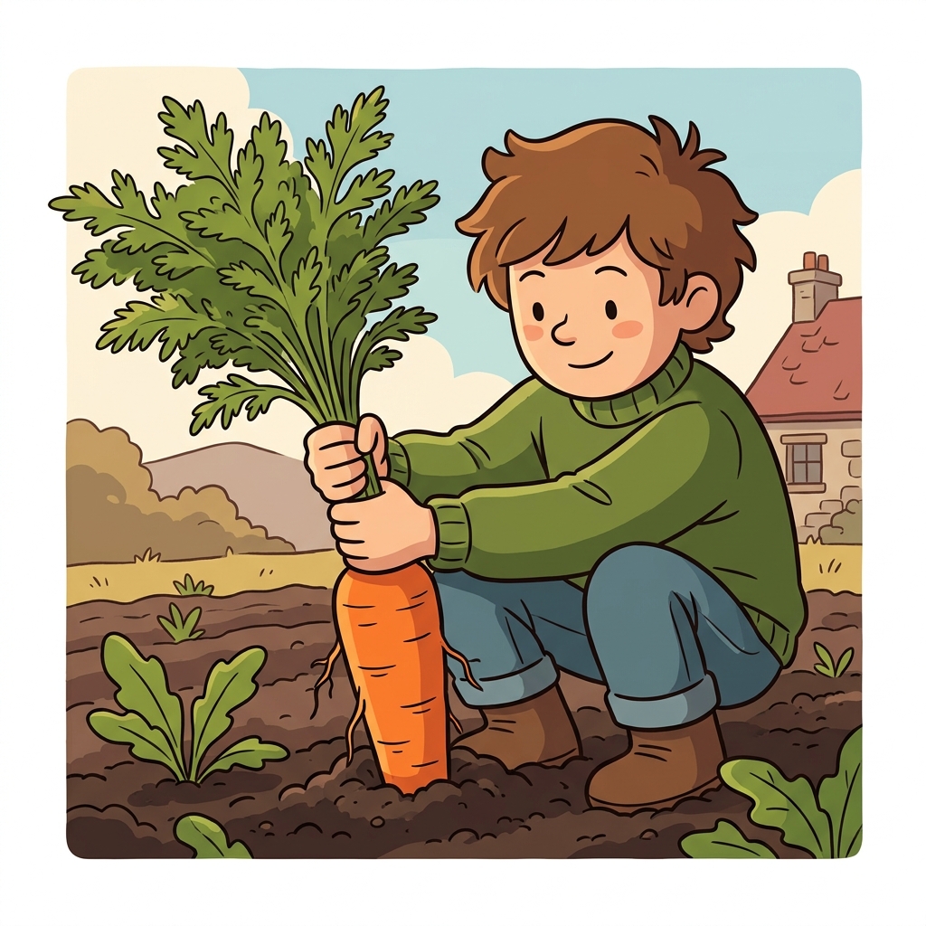 AI mnemonisk illustration for det engelske ord "carrot"
