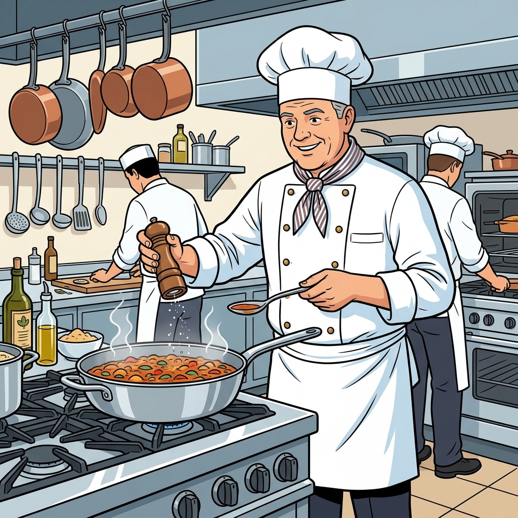 AI mnemonisk illustration for det engelske ord "chef"