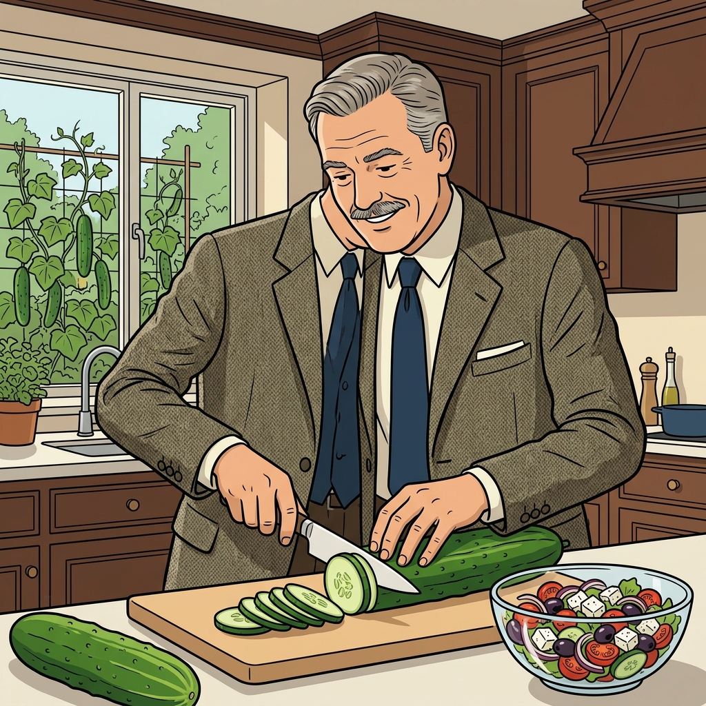 AI mnemonisk illustration for det engelske ord "cucumber"