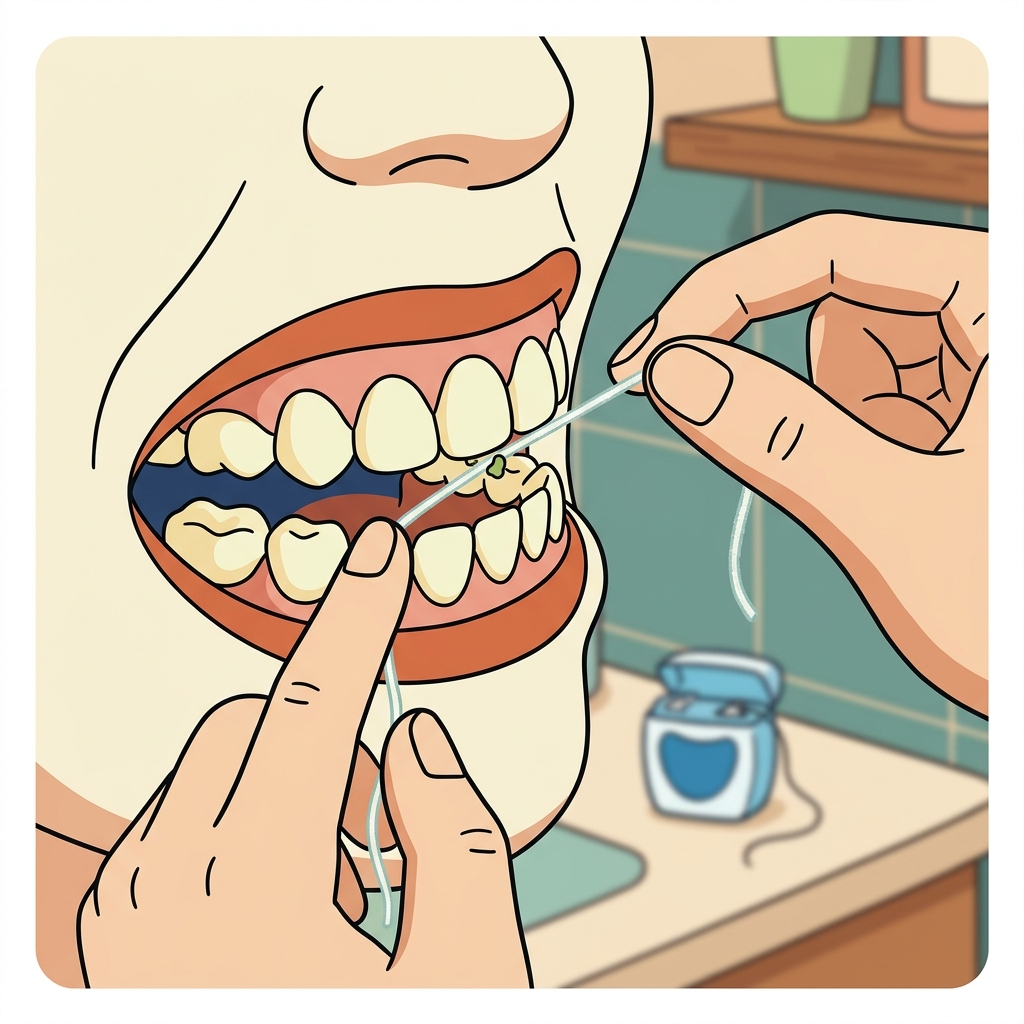 AI na mnemonic na ilustrasyon para sa salitang Ingles na "dental floss"