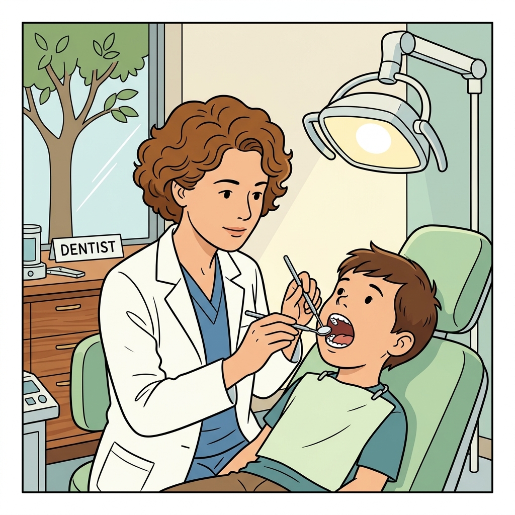 AI mnemonisk illustration for det engelske ord "dentist"
