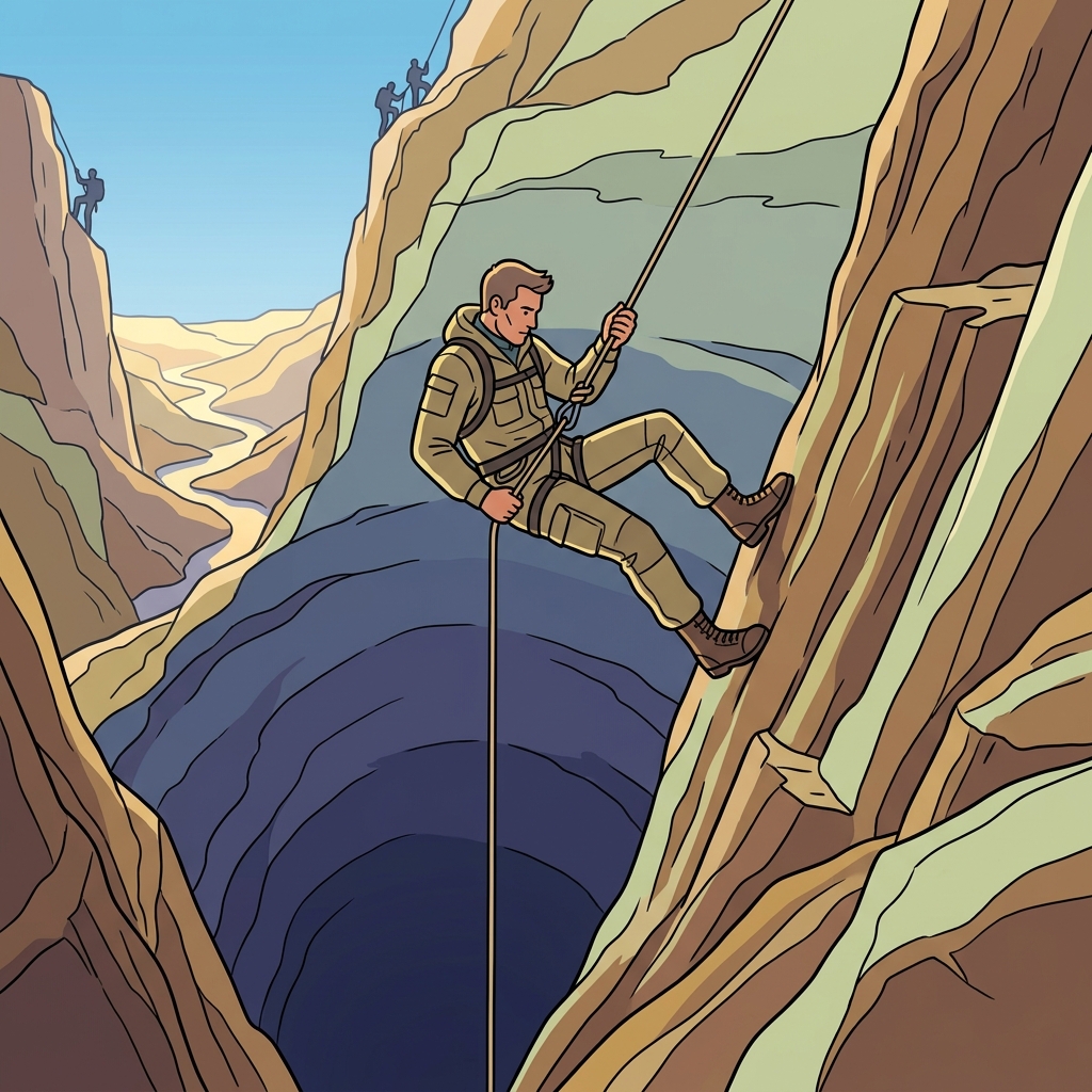 AI mnemonic illustration for the English word "descent"