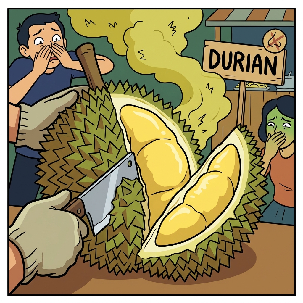 AI мнемонична илюстрация за английската дума „durian“