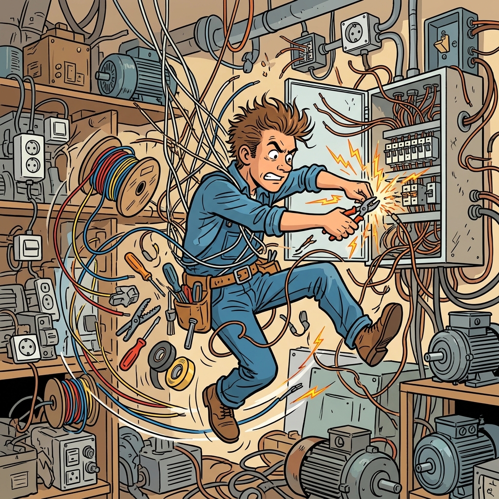 AI mnemonisk illustration for det engelske ord "electrician"