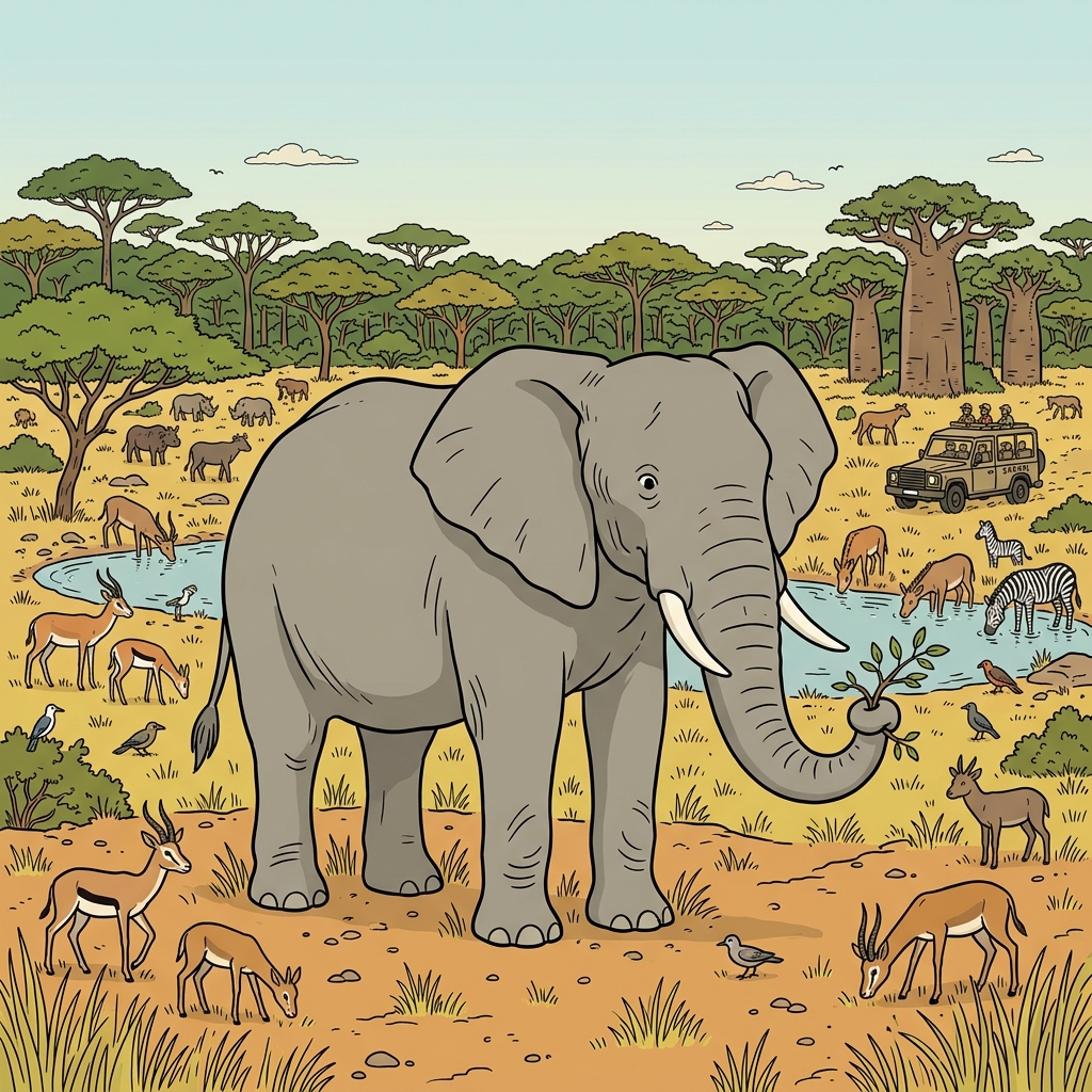 Ilustración mnemotécnica por AI para la palabra en inglés «elephant»