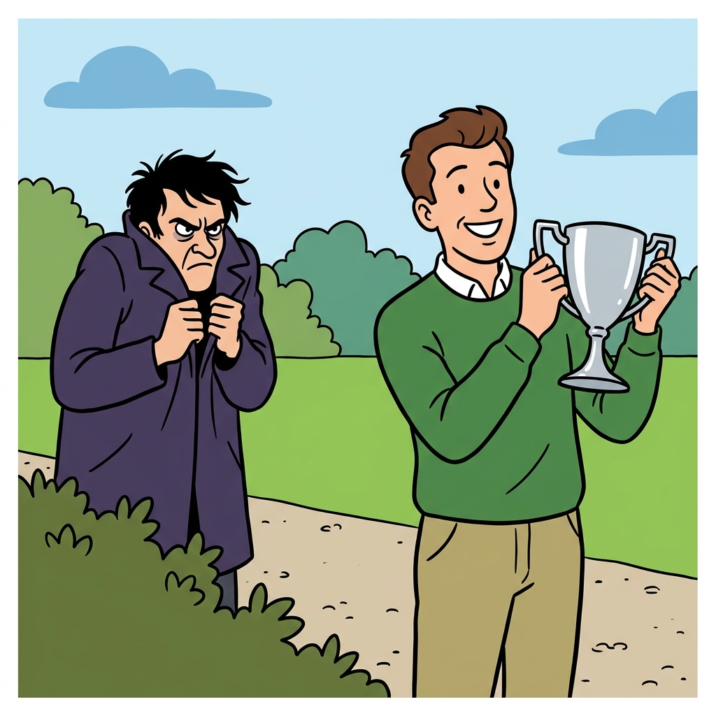 AI na mnemonic na ilustrasyon para sa salitang Ingles na "envious"