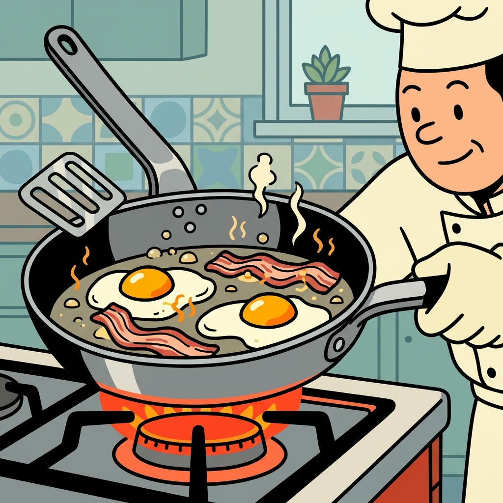 AI mnemonisk illustration for det engelske ord "frying pan"