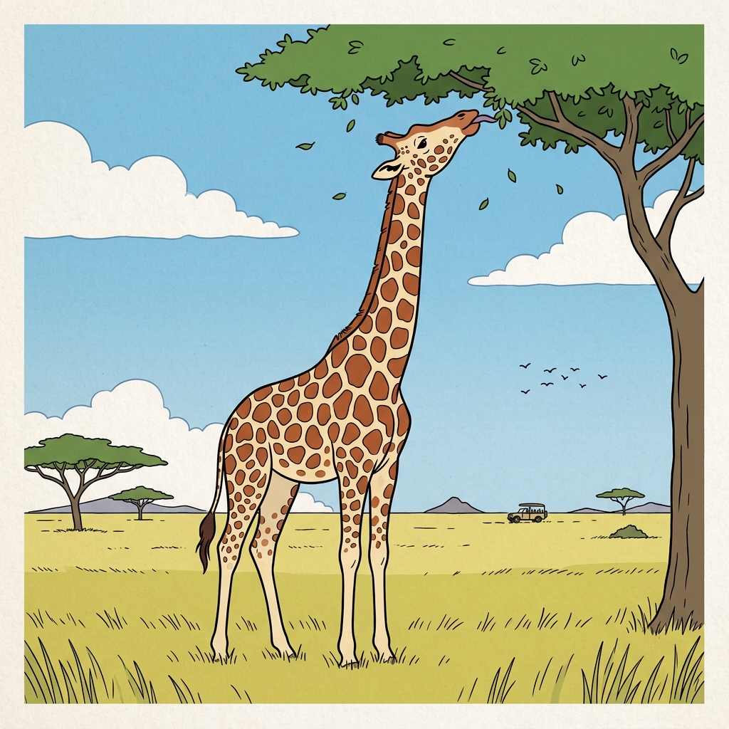 AI mnemonic illustration for the English word "giraffe"