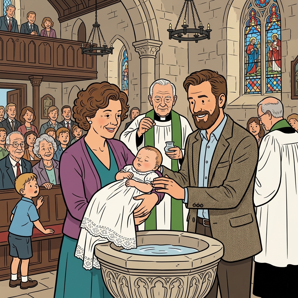 AI na mnemonic na ilustrasyon para sa salitang Ingles na "godparent"