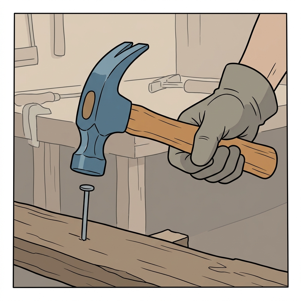 Ilustración mnemotécnica por AI para la palabra en inglés «hammer»