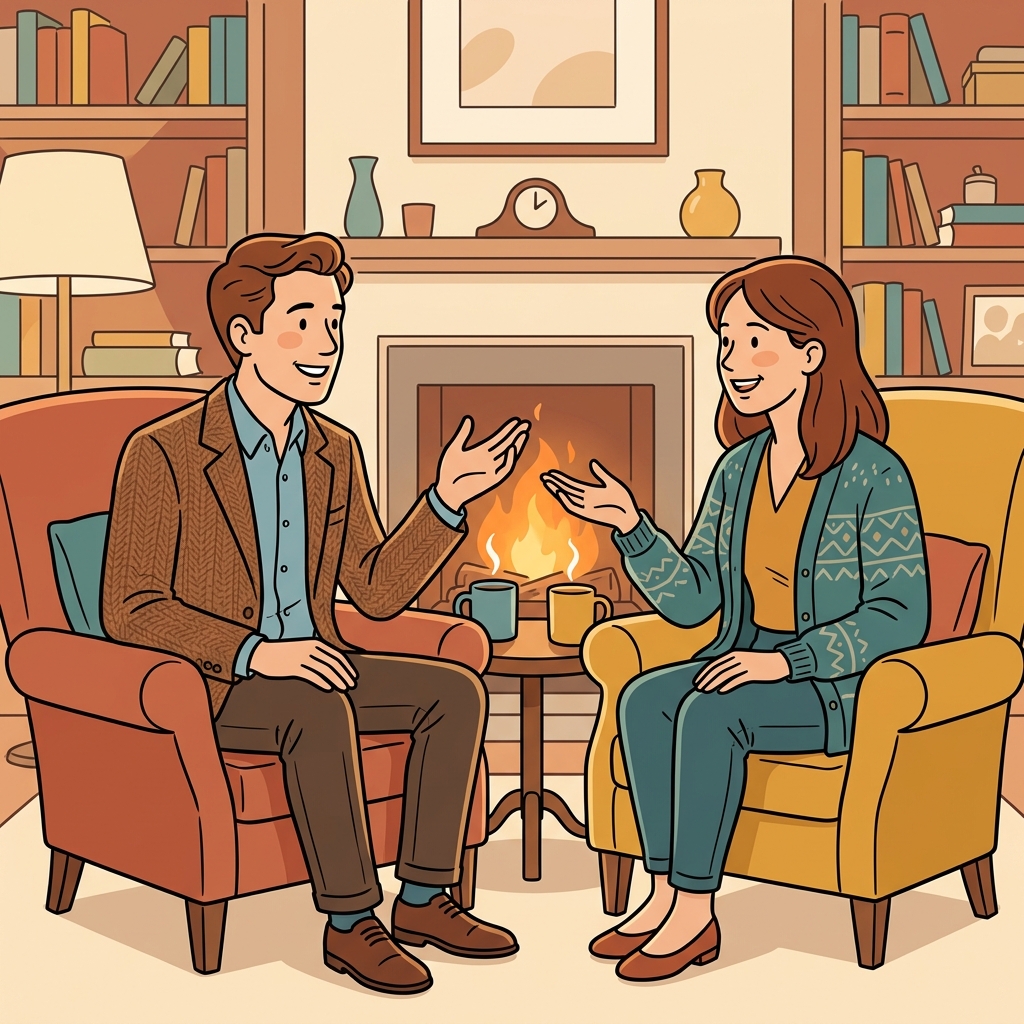 AI mnemonic illustration for the English word "interlocutor"