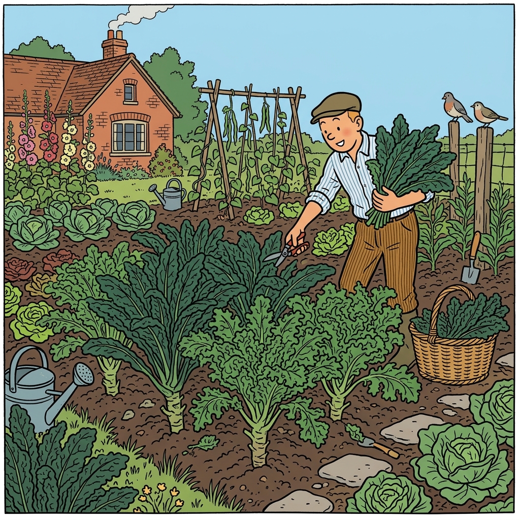 AI na mnemonic na ilustrasyon para sa salitang Ingles na "kale"