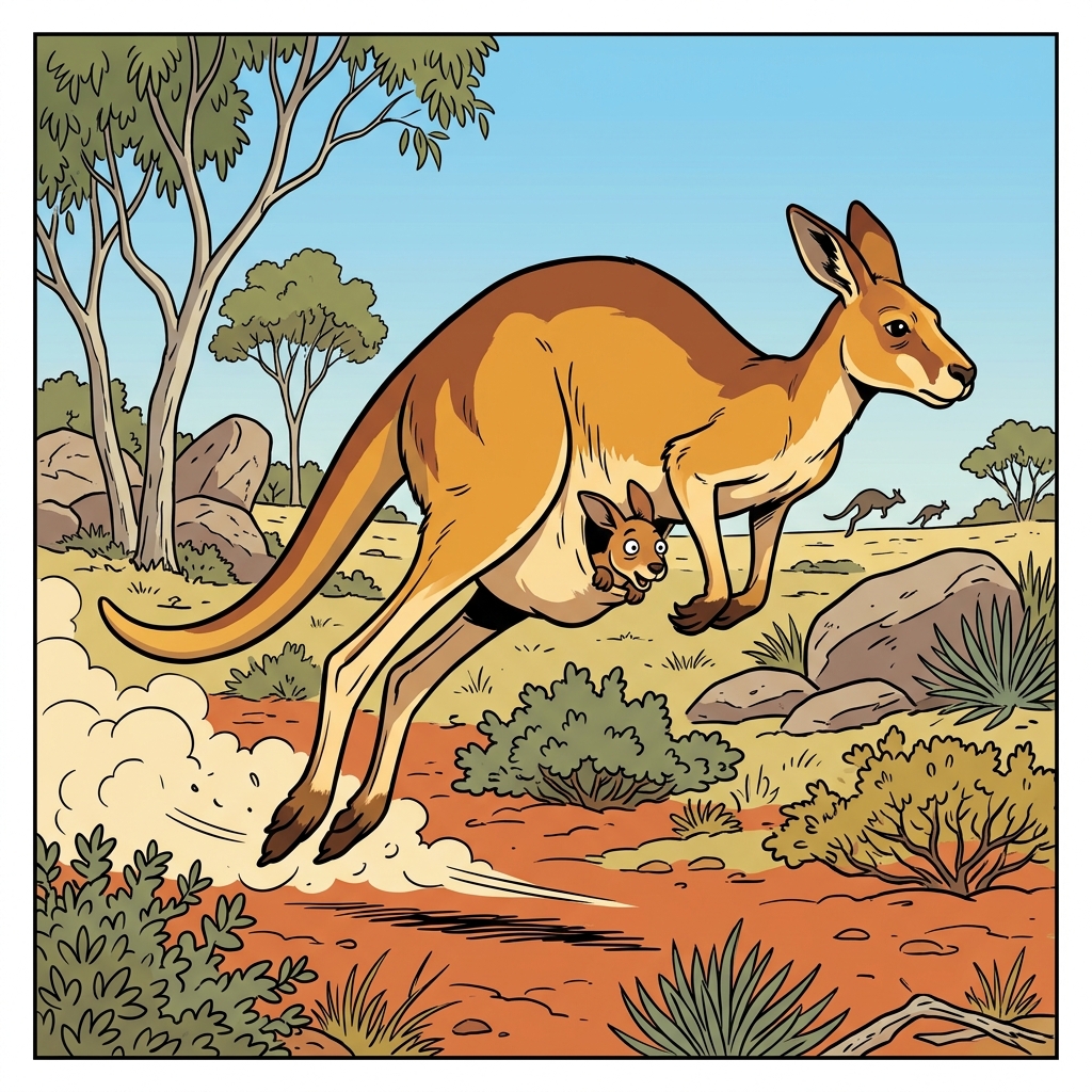 AI mnemonisk illustration for det engelske ord "kangaroo"