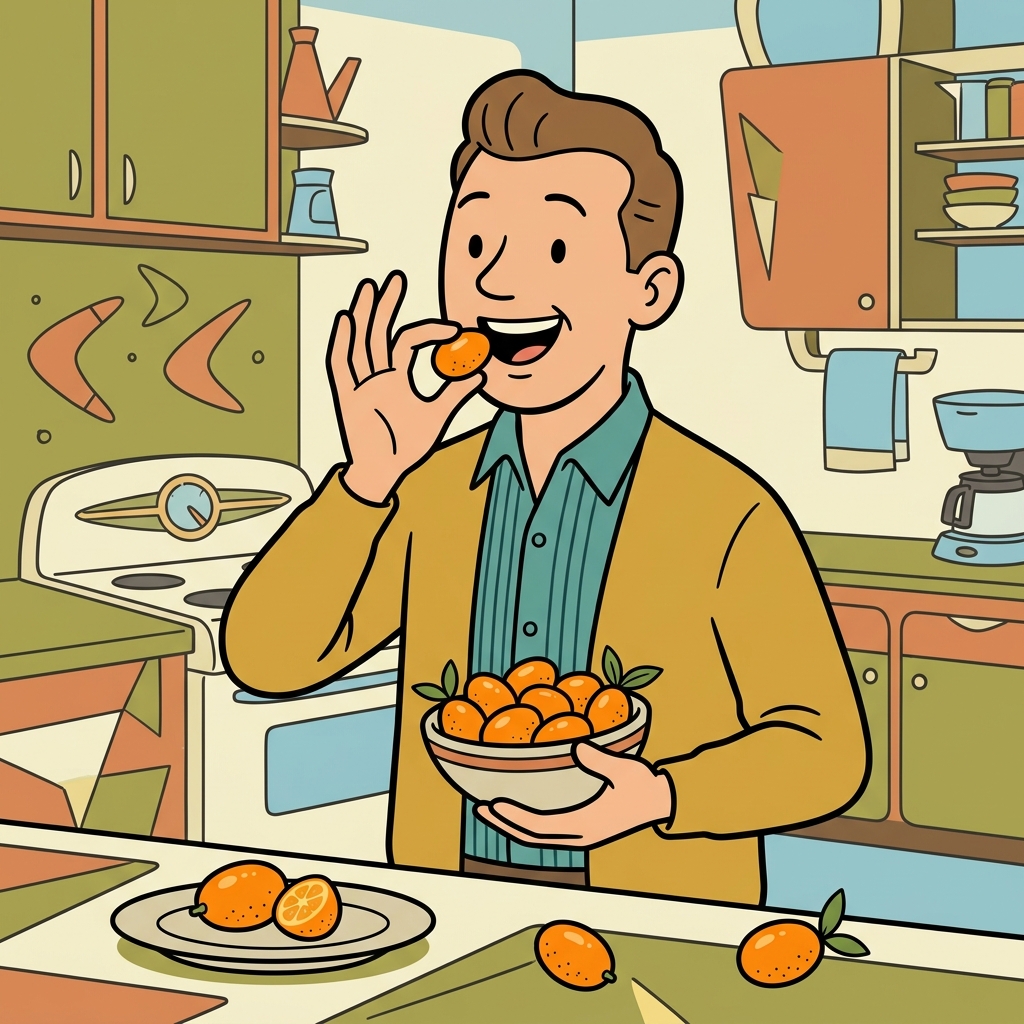 AI na mnemonic na ilustrasyon para sa salitang Ingles na "kumquat"