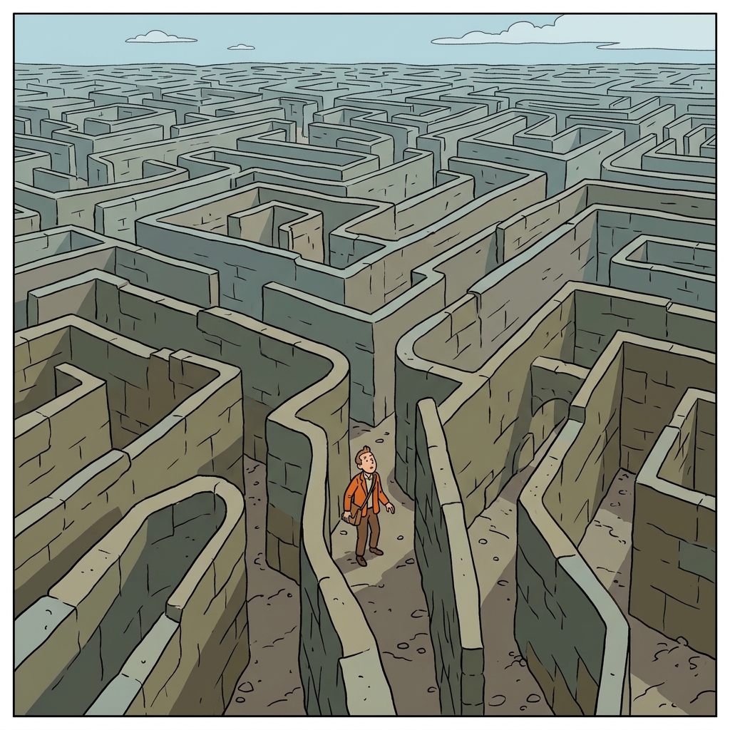 Ilustración mnemotécnica por AI para la palabra en inglés «labyrinth»