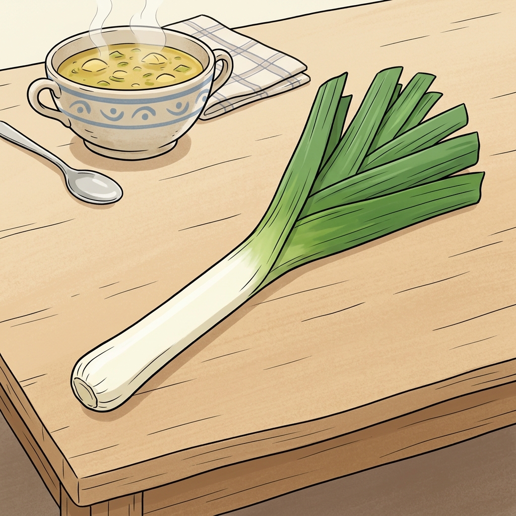 AI na mnemonic na ilustrasyon para sa salitang Ingles na "leek"