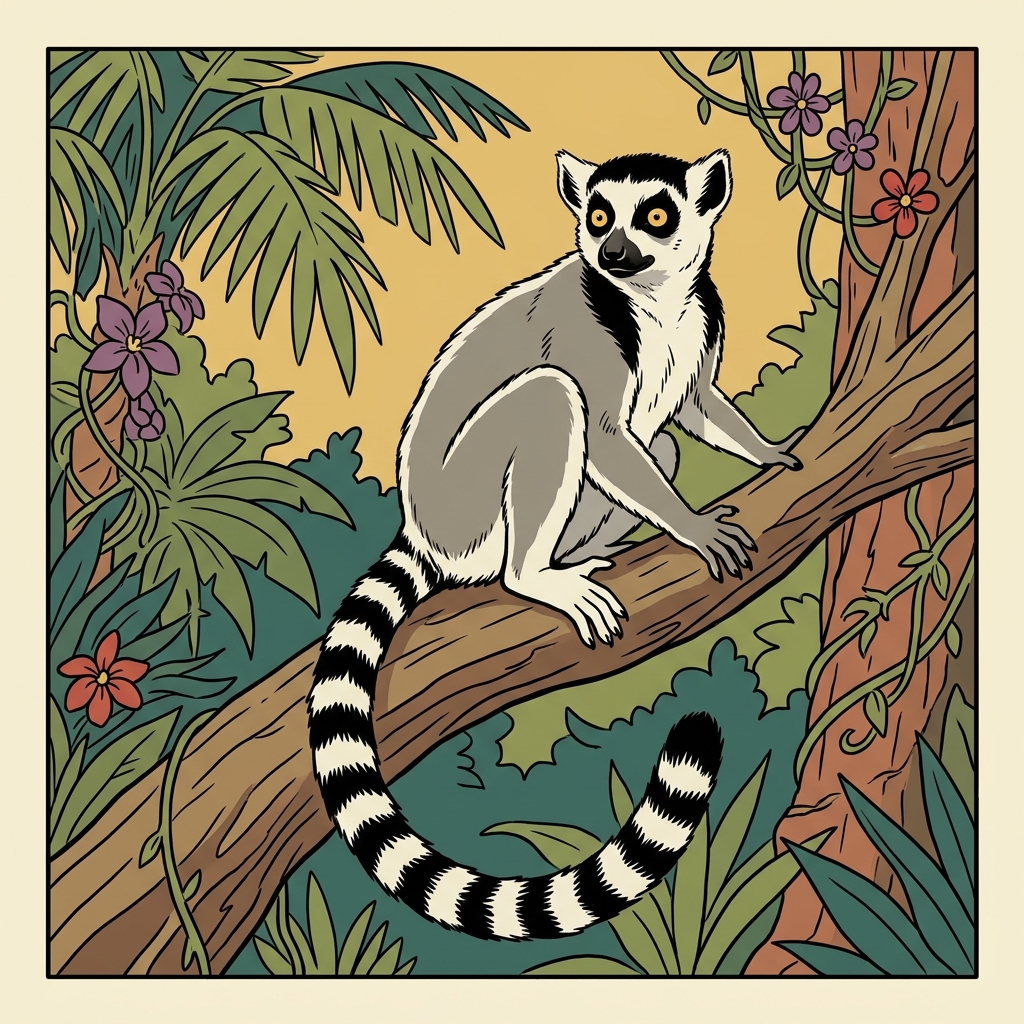 AI na mnemonic na ilustrasyon para sa salitang Ingles na "lemur"