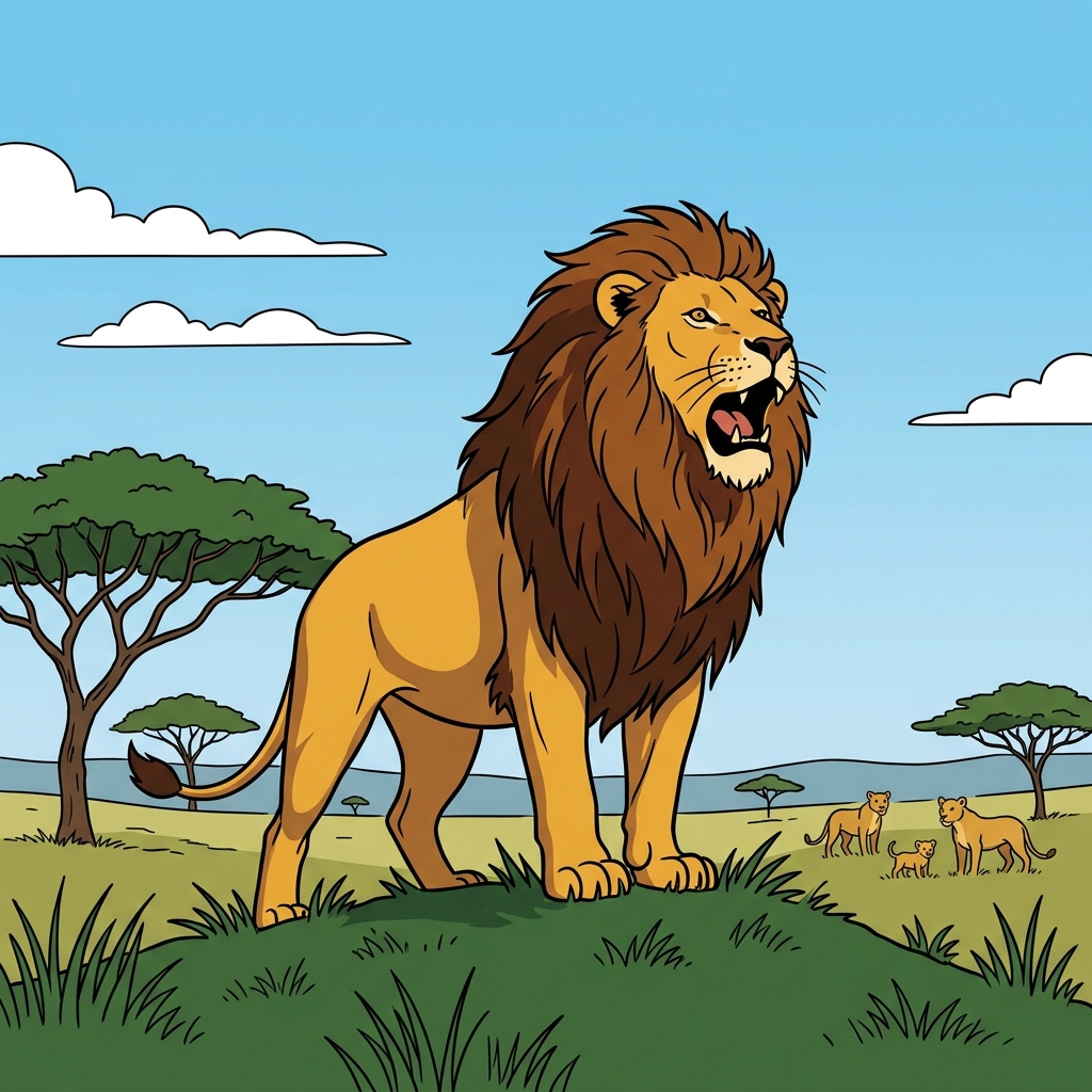 AI mnemonic illustration for the English word "lion"