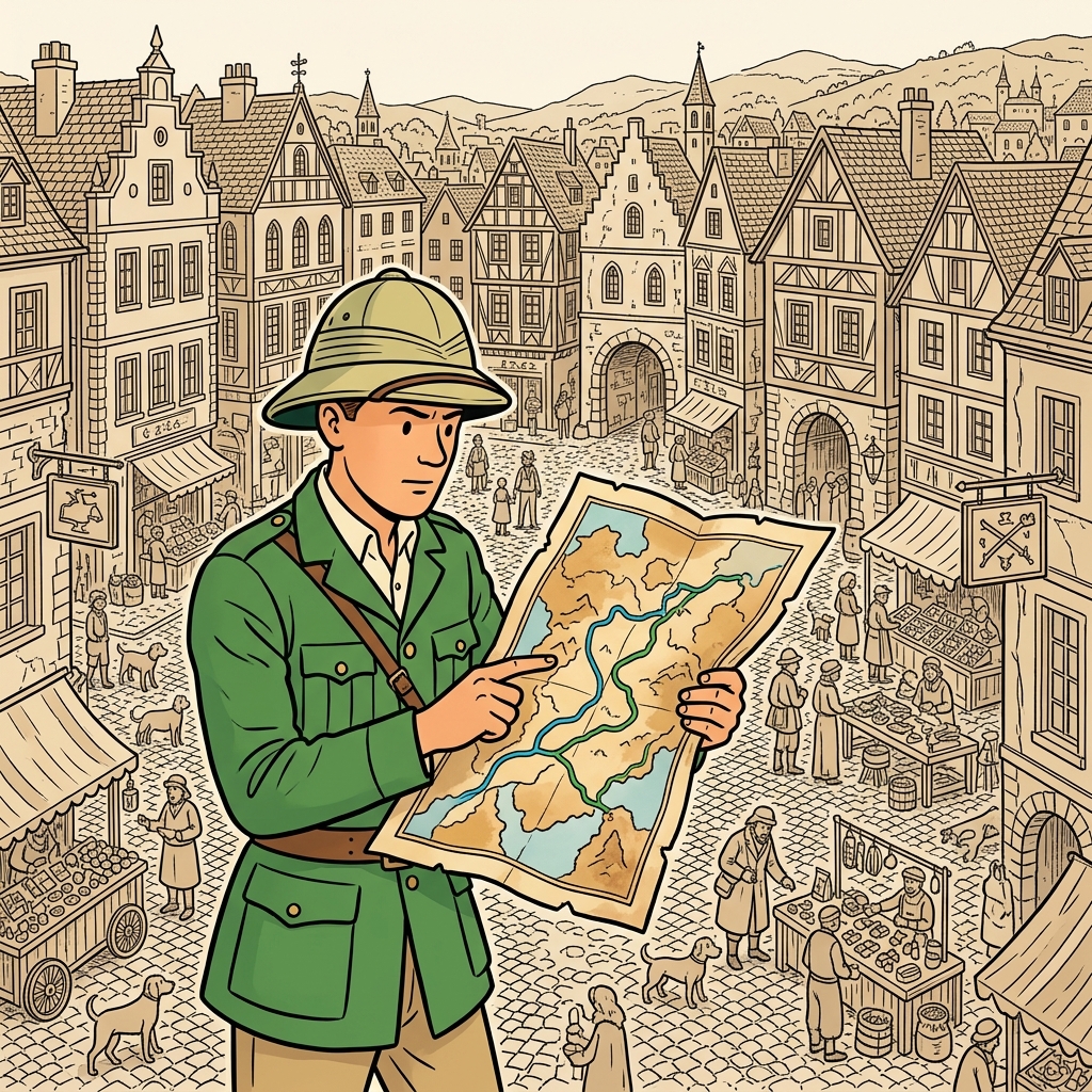 Ilustración mnemotécnica por AI para la palabra en inglés «map»