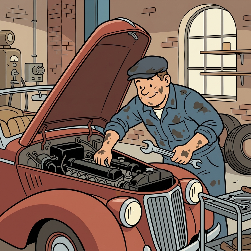 AI mnemonisk illustration for det engelske ord "mechanic"