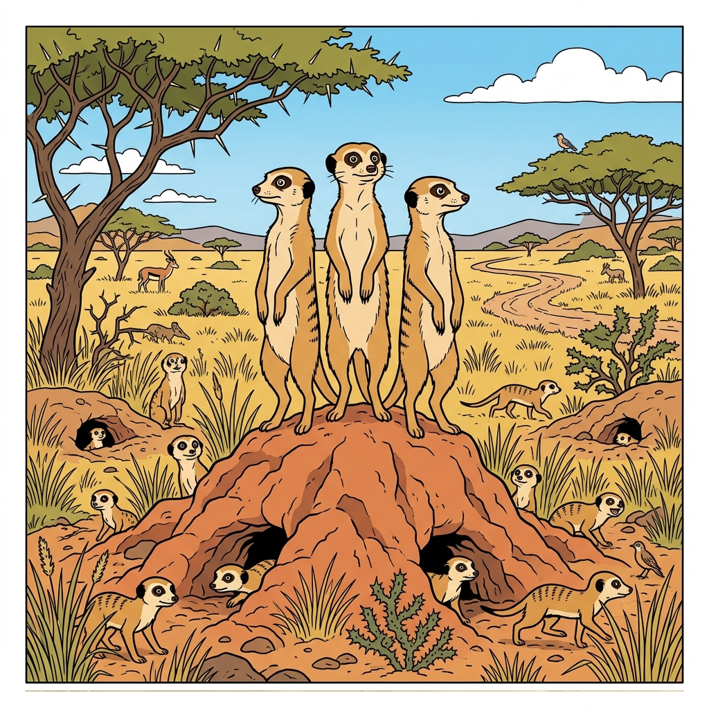 AI na mnemonic na ilustrasyon para sa salitang Ingles na "meerkat"