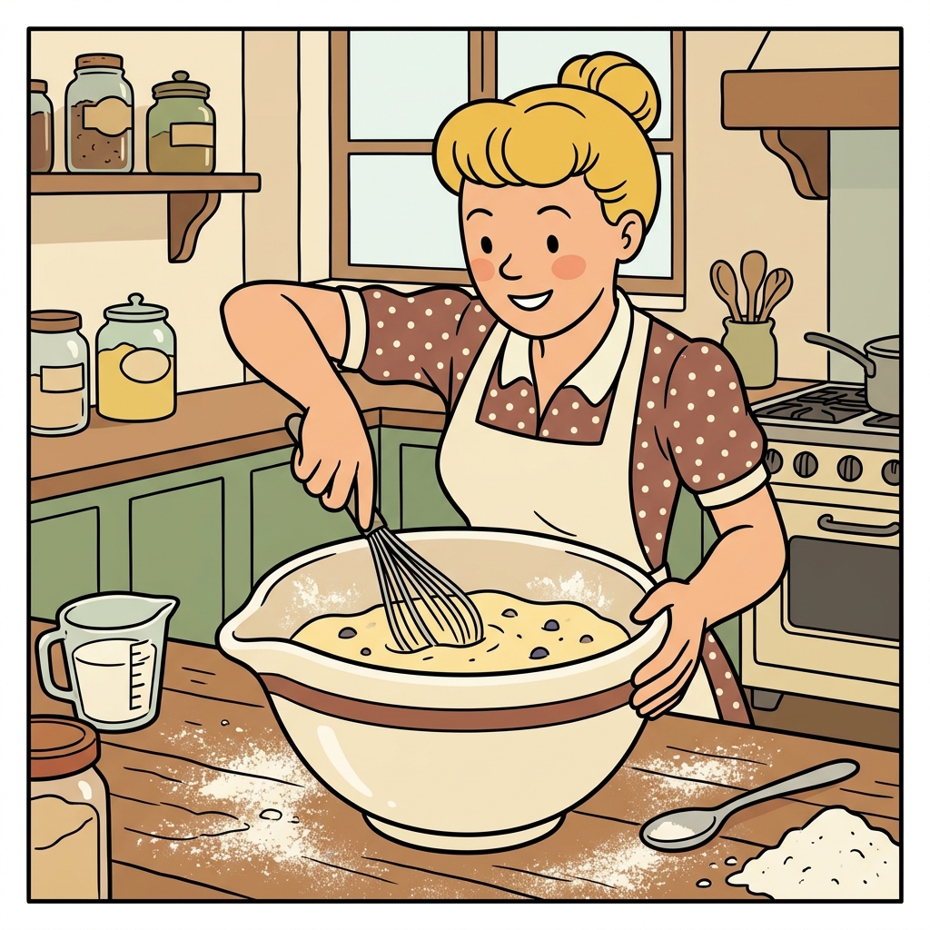 AI mnemonic illustration for the English word "mixing bowl"