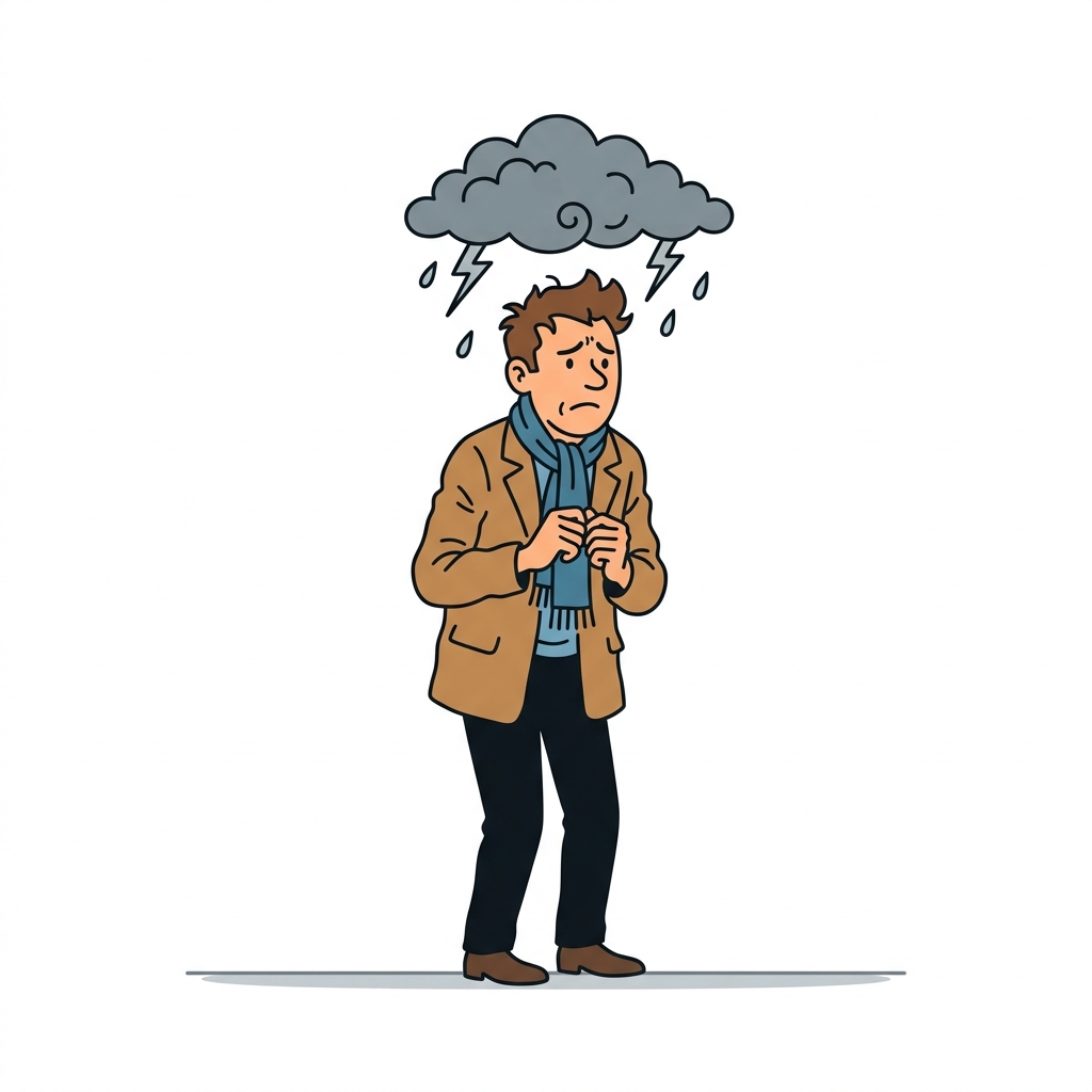 AI mnemonic illustration for the English word "neuroticism"