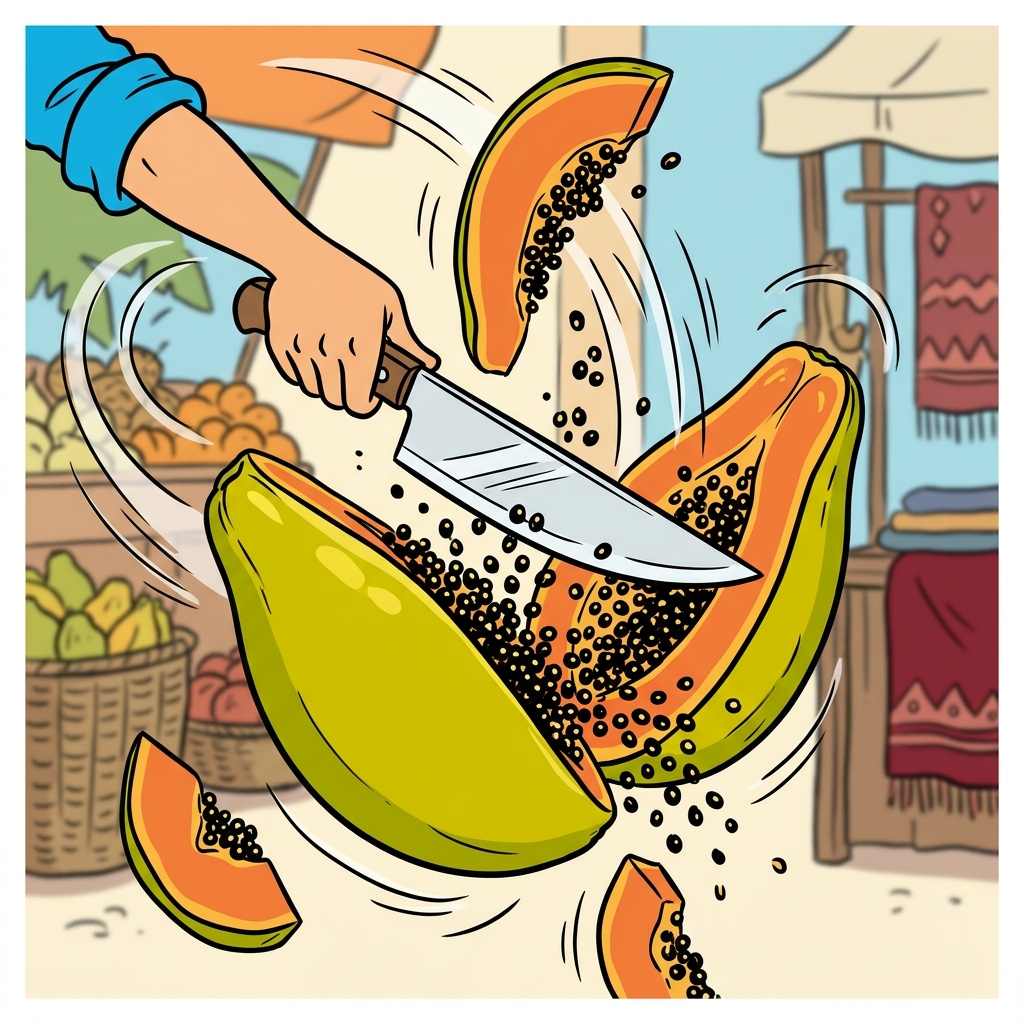 AI mnemonic illustration for the English word "papaya"