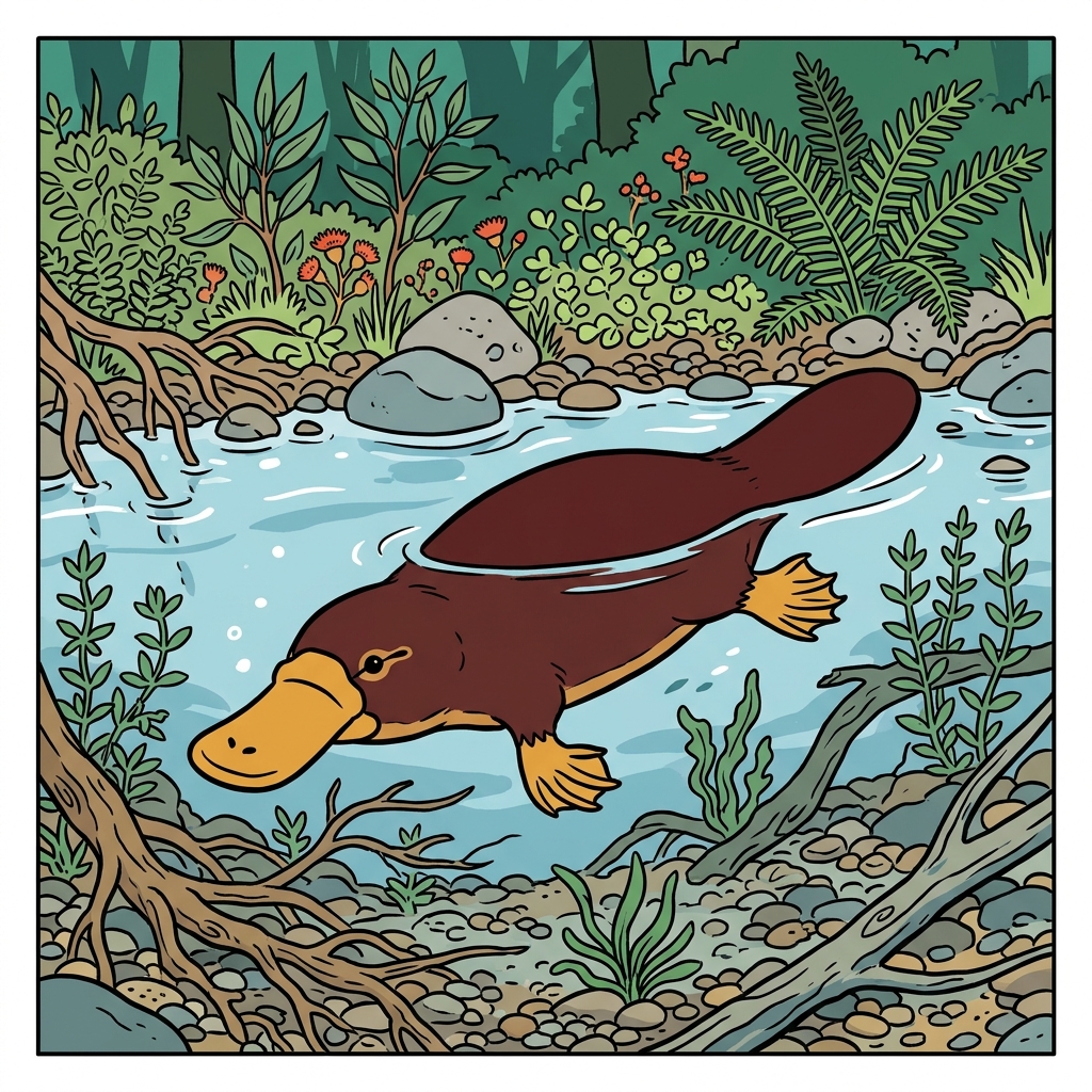 AI na mnemonic na ilustrasyon para sa salitang Ingles na "platypus"