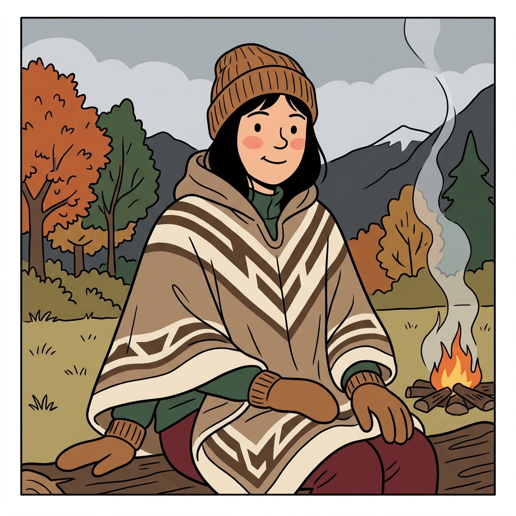 AI na mnemonic na ilustrasyon para sa salitang Ingles na "poncho"