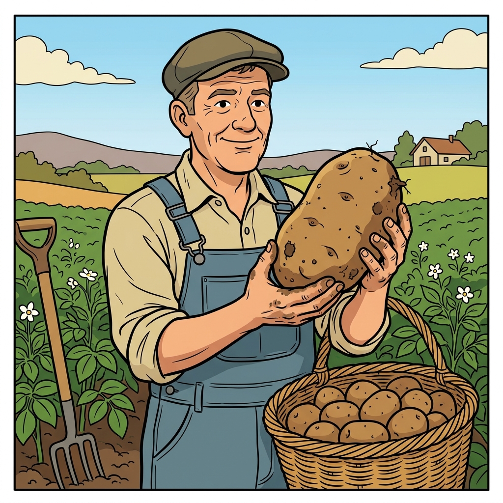 AI mnemonic illustration for the English word "potato"