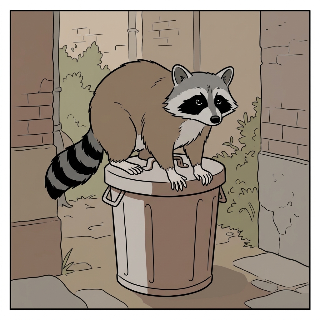 AI na mnemonic na ilustrasyon para sa salitang Ingles na "raccoon"