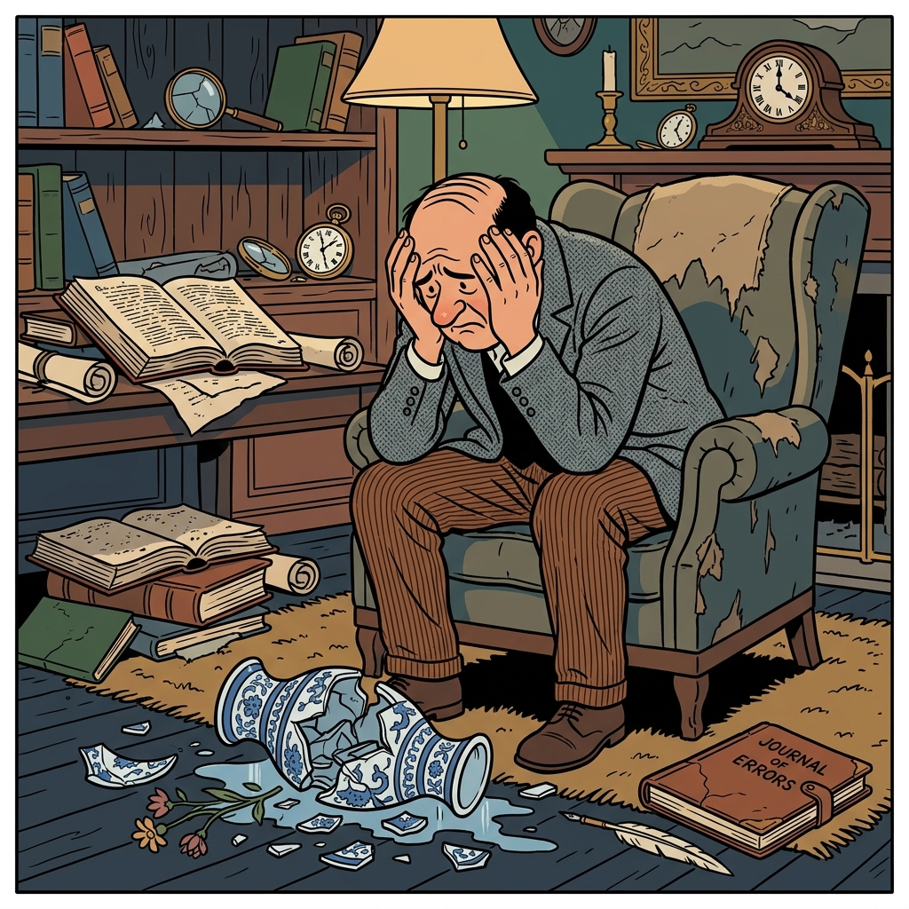 AI na mnemonic na ilustrasyon para sa salitang Ingles na "remorseful"