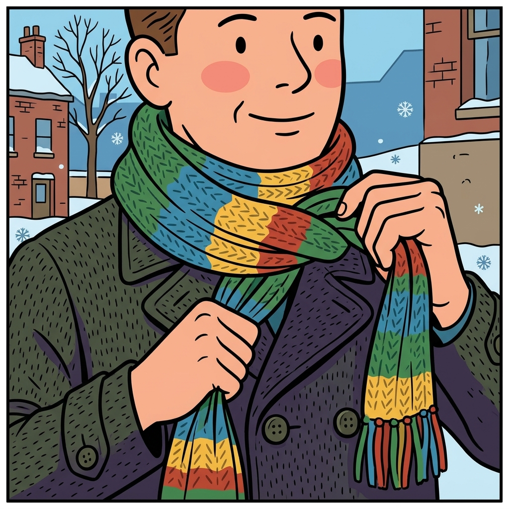 Ilustración mnemotécnica por AI para la palabra en inglés «scarf»