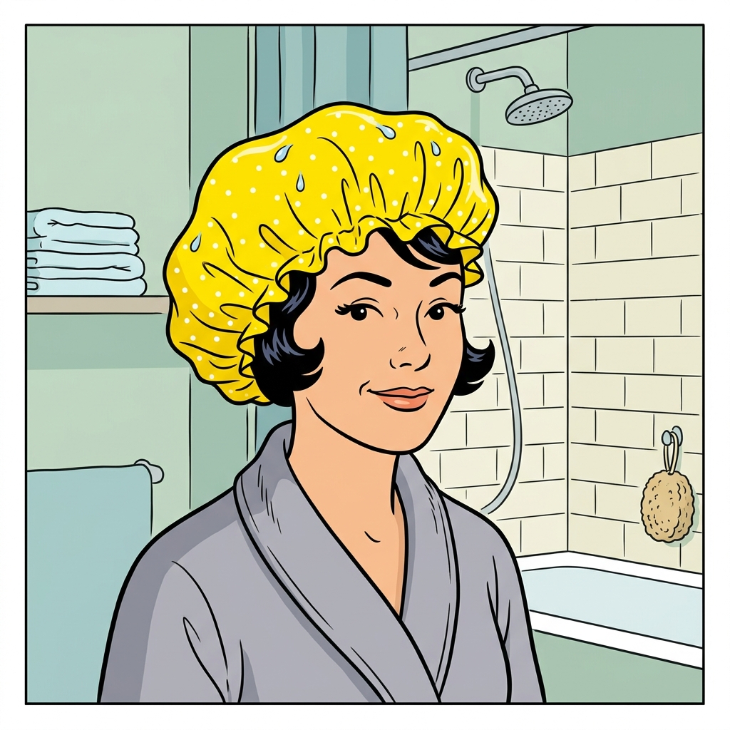 AI na mnemonic na ilustrasyon para sa salitang Ingles na "shower cap"
