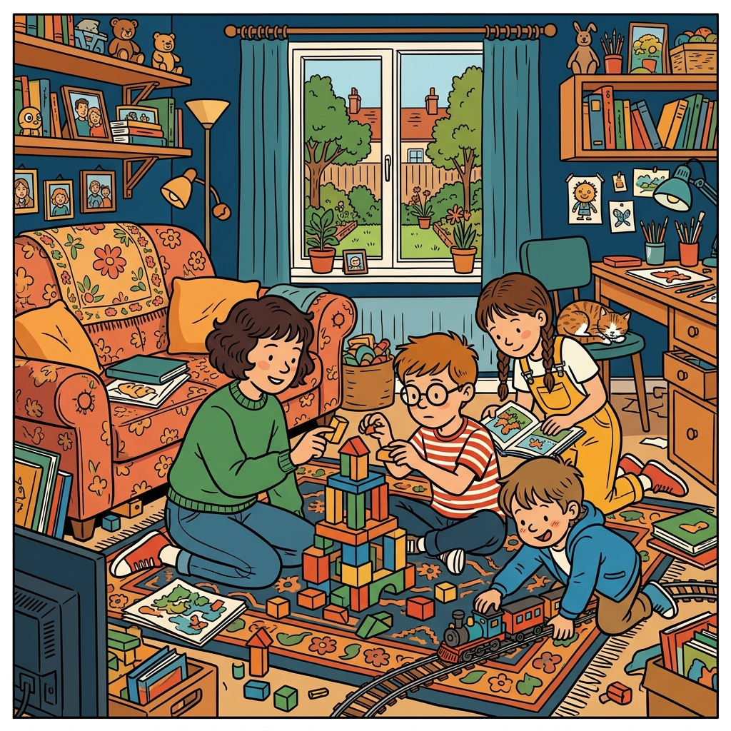 AI mnemonisk illustration for det engelske ord "siblings"