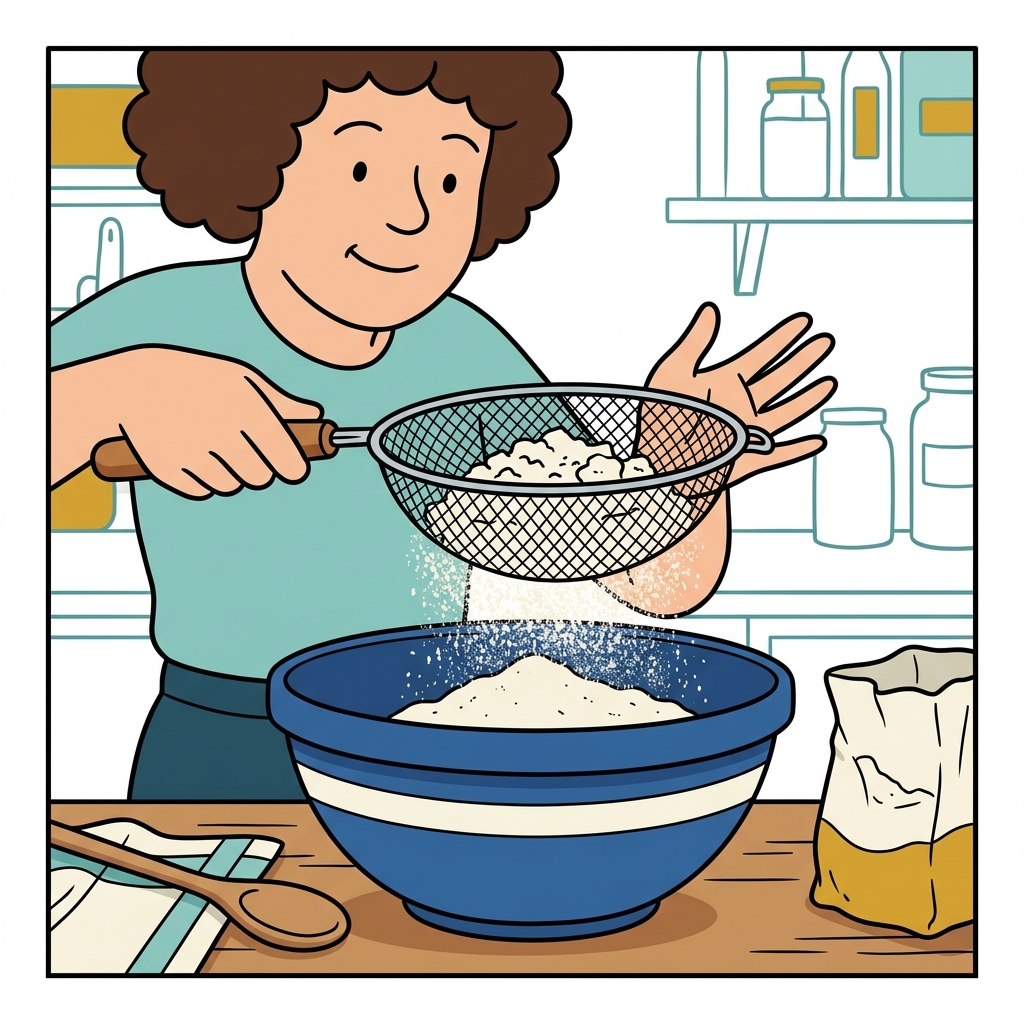 AI na mnemonic na ilustrasyon para sa salitang Ingles na "sieve"