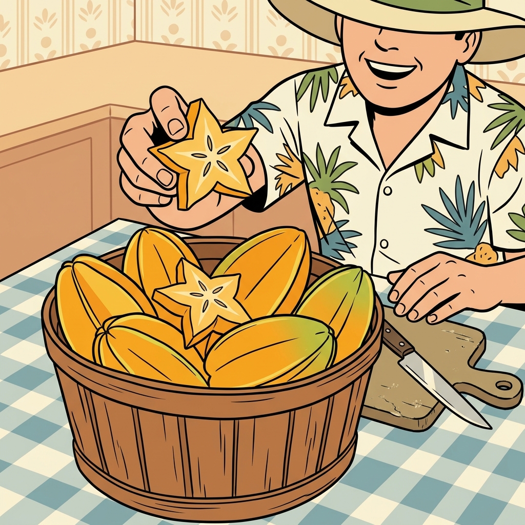AI мнемонична илюстрация за английската дума „starfruit“