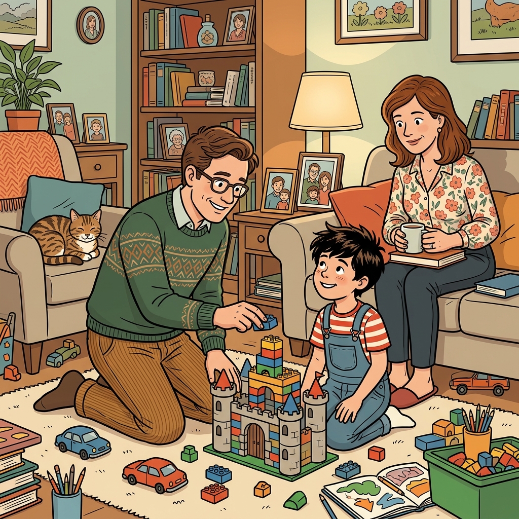 AI na mnemonic na ilustrasyon para sa salitang Ingles na "stepfather"