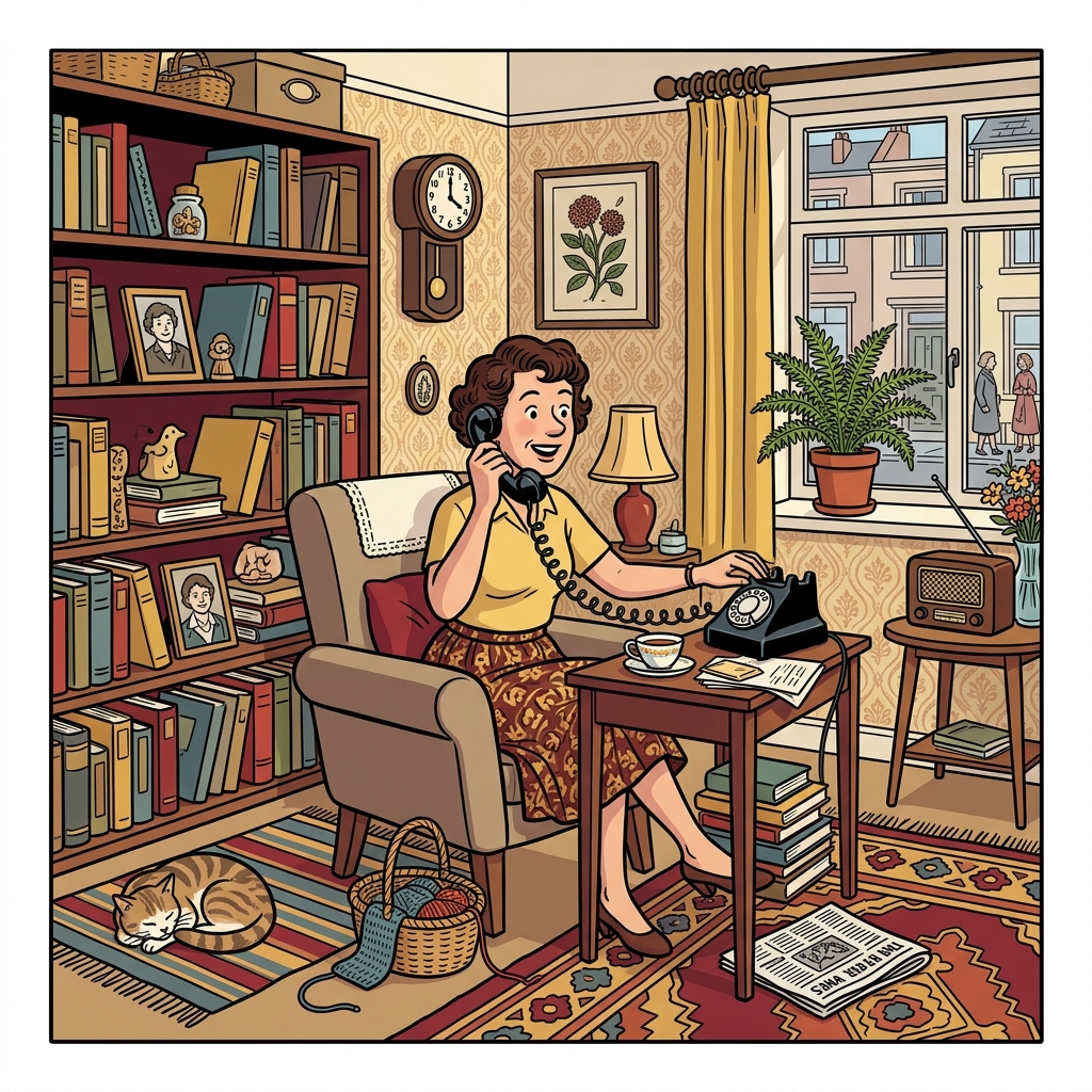 Ilustración mnemotécnica por AI para la palabra en inglés «telephone»