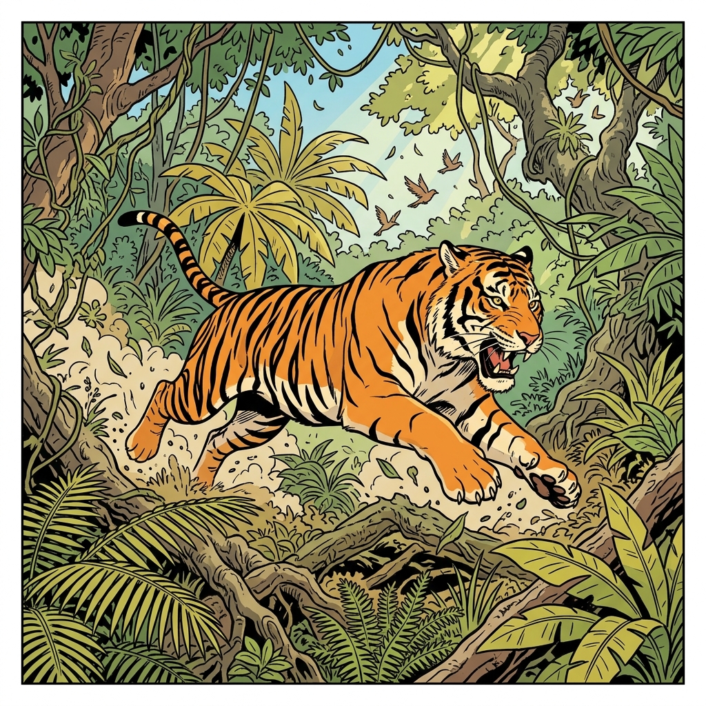 AI mnemonisk illustration for det engelske ord "tiger"