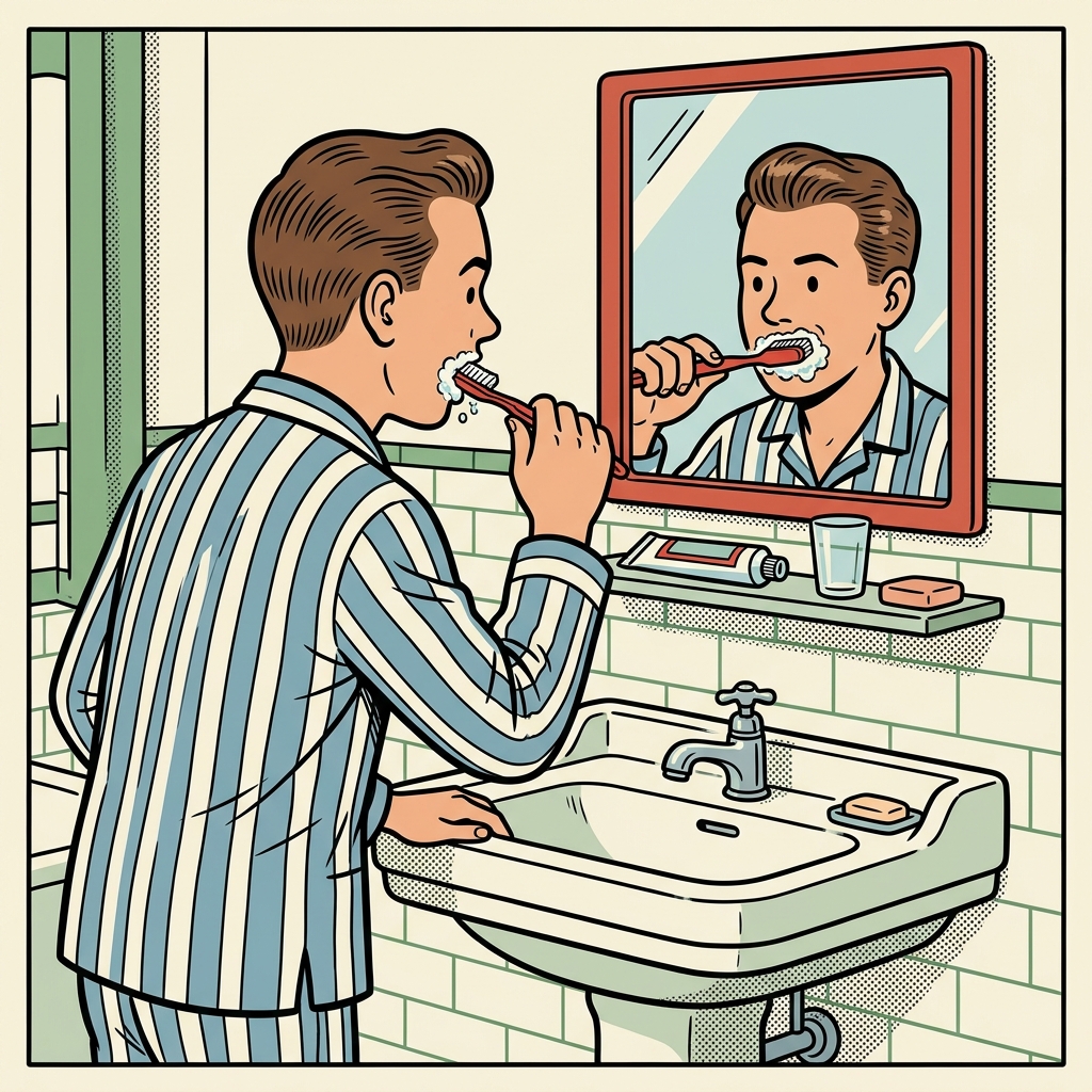 AI mnemonic illustration for the English word "toothbrush"